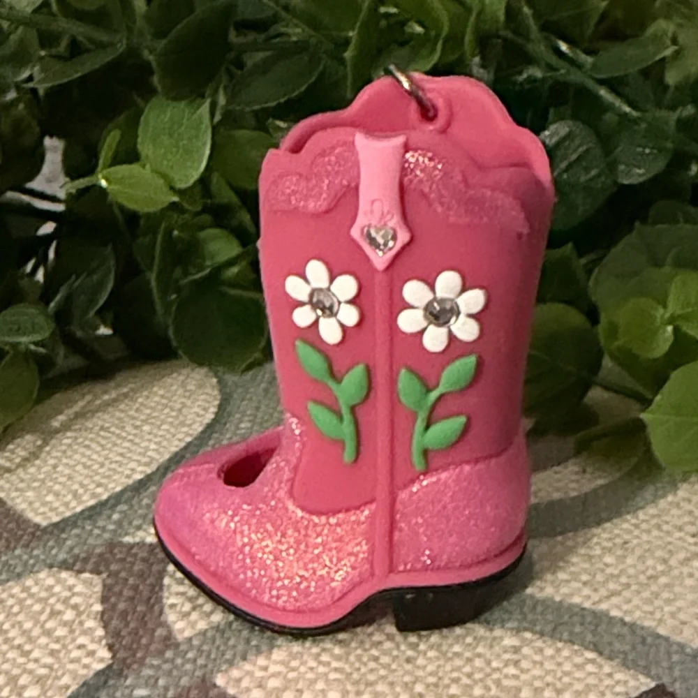 Pink Glitter Flower Boot Keychain NWOT